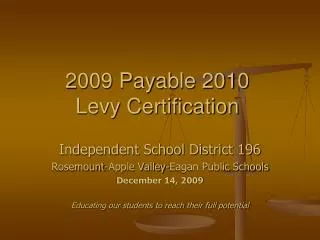 2009 Payable 2010 Levy Certification