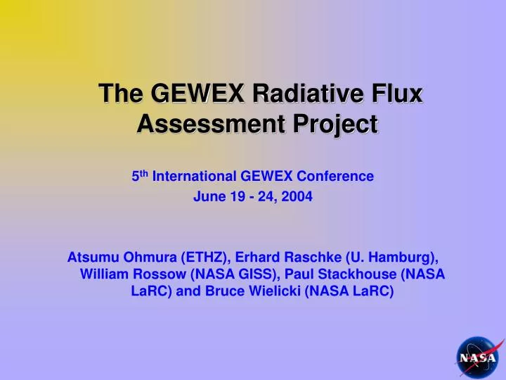 the gewex radiative flux assessment project