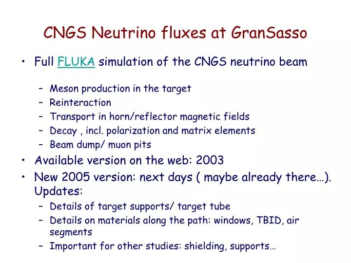 cngs neutrino fluxes at gransasso