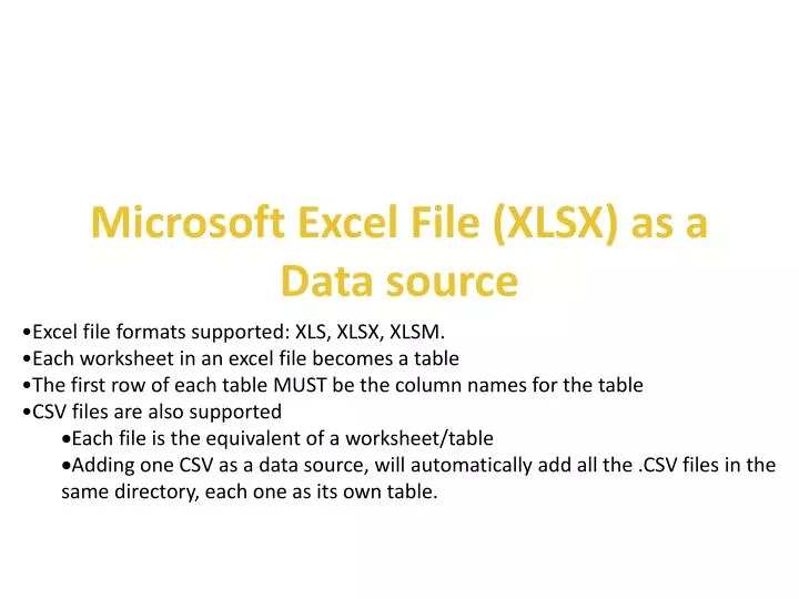 microsoft excel file xlsx as a data source
