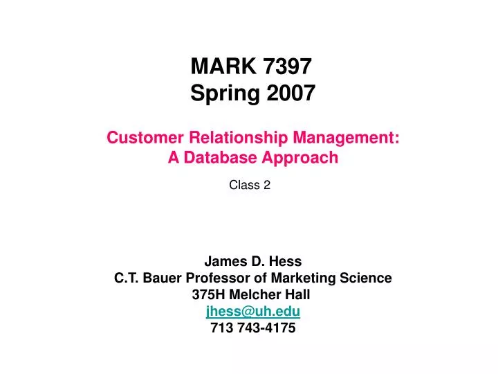 customer relationship management a database approach