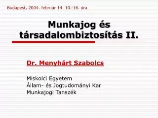 munkajog s t rsadalombiztos t s ii