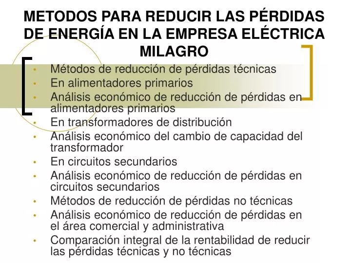 metodos para reducir las p rdidas de energ a en la empresa el ctrica milagro