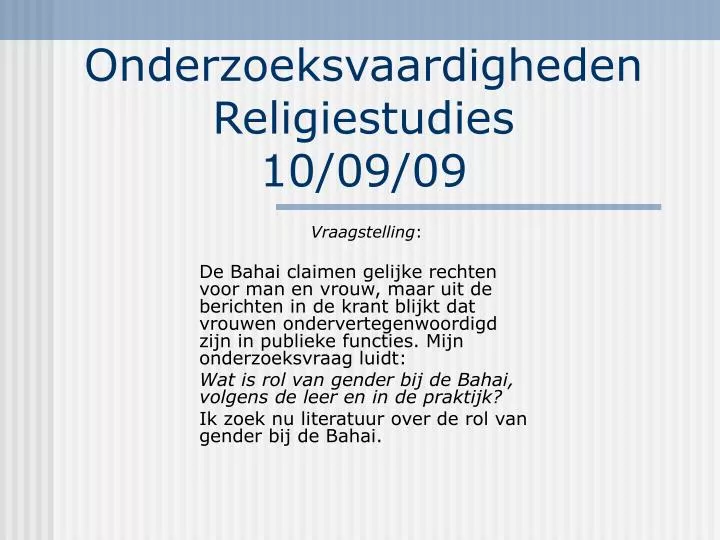 onderzoeksvaardigheden religiestudies 10 09 09