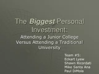 The Biggest Personal Investment: