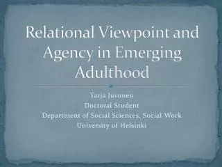 Relational Viewpoint and Agency in Emerging Adulthood