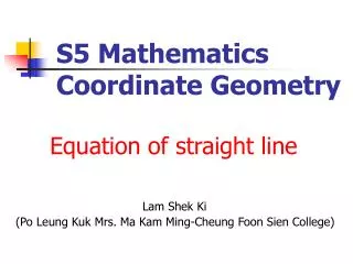 S5 Mathematics Coordinate Geometry