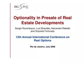 Optionality in Presale of Real Estate Developments