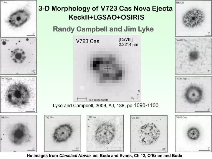 3 d morphology of v723 cas nova ejecta keckii lgsao osiris