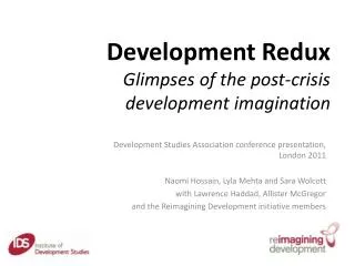 Development Redux Glimpses of the post-crisis development imagination