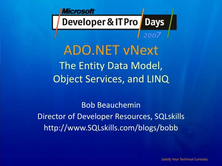 ado net vnext the entity data model object services and linq
