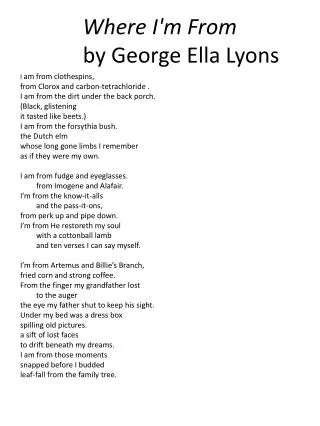 Where I'm From 	by George Ella Lyons