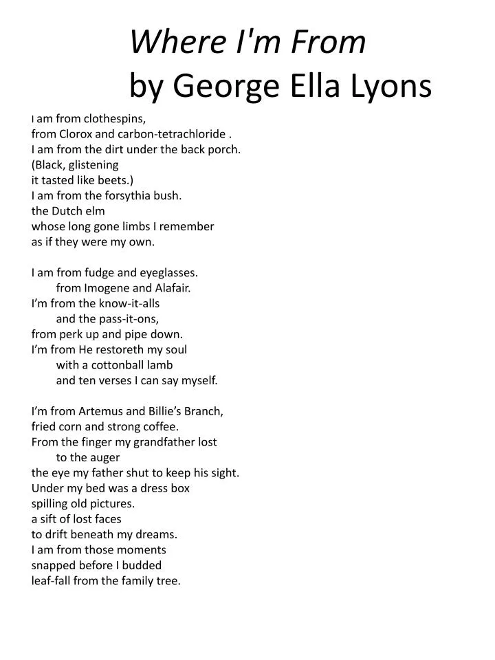 where i m from by george ella lyons
