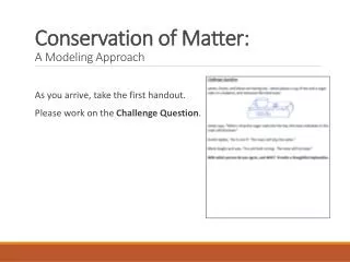 Conservation of Matter: A Modeling Approach