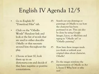 English IV Agenda 12/5
