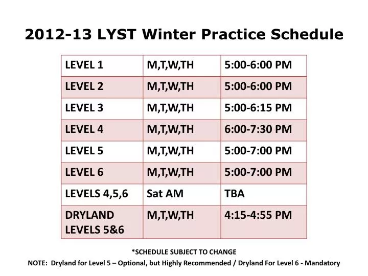 2012 13 lyst winter practice schedule