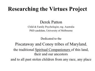 Researching the Virtues Project