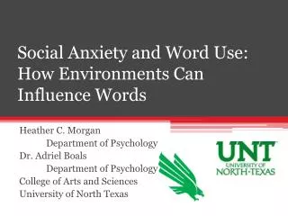 Social Anxiety and Word Use: How Environments Can Influence Words
