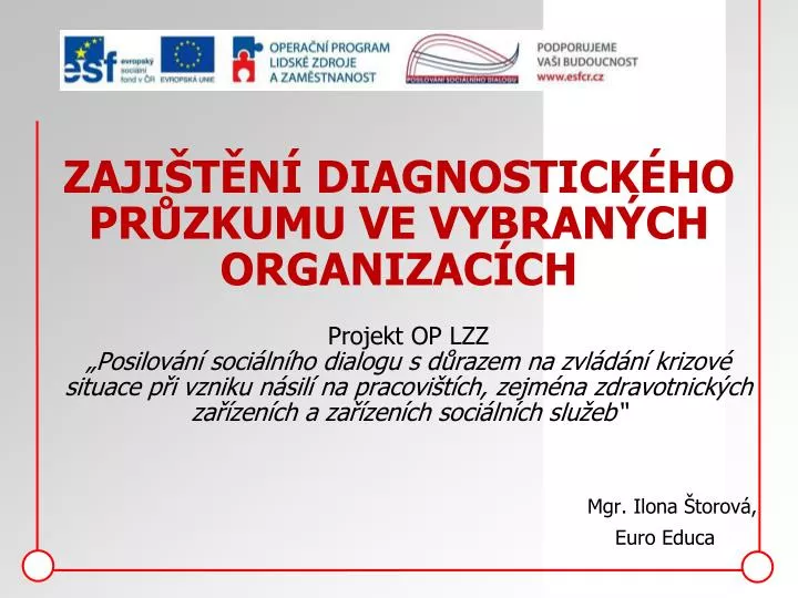 zaji t n d iagnostick ho pr zkumu ve vybran ch organizac ch