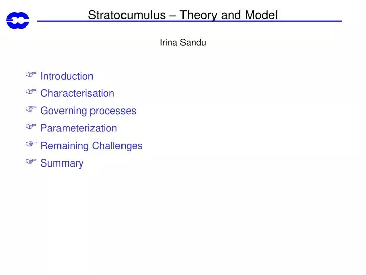 stratocumulus theory and model irina sandu