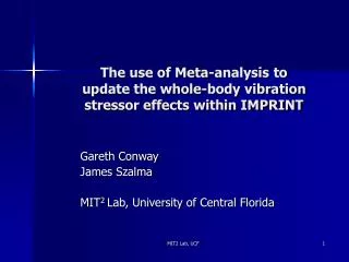 The use of Meta-analysis to update the whole-body vibration stressor effects within IMPRINT