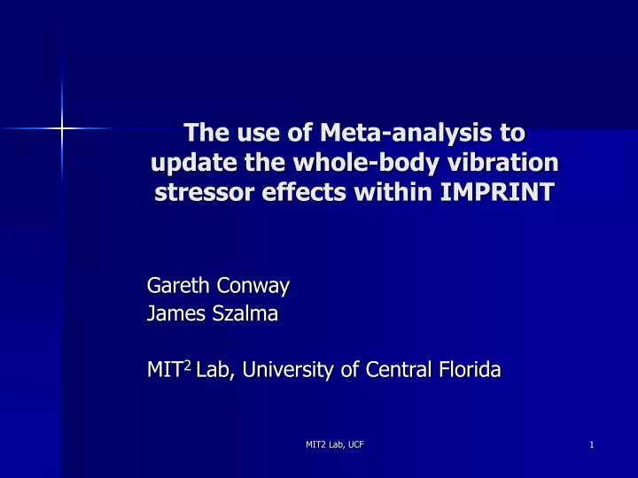 the use of meta analysis to update the whole body vibration stressor effects within imprint