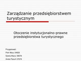 zarz dzanie przedsi biorstwem turystycznym