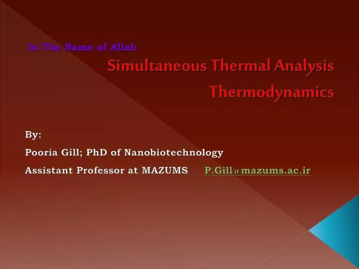 simultaneous thermal analysis thermodynamics