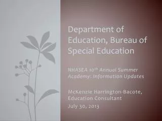 Department of Education, Bureau of Special Education
