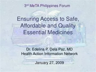 Ensuring Access to Safe, Affordable and Quality Essential Medicines