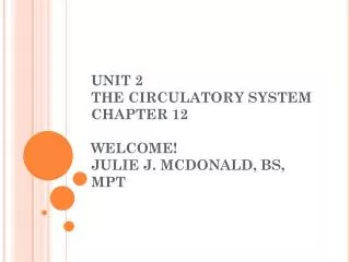 UNIT 2 THE CIRCULATORY SYSTEM CHAPTER 12 WELCOME! JULIE J. MCDONALD, BS, MPT