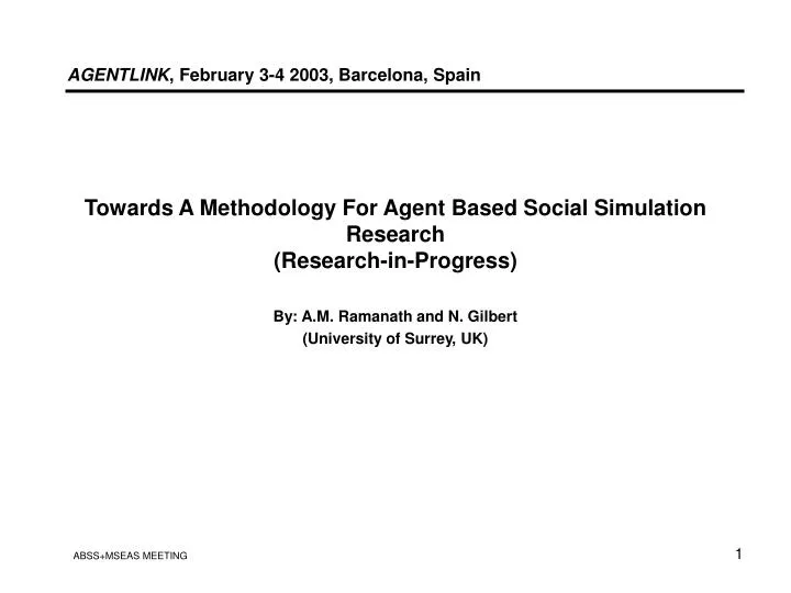 towards a methodology for agent based social simulation research research in progress