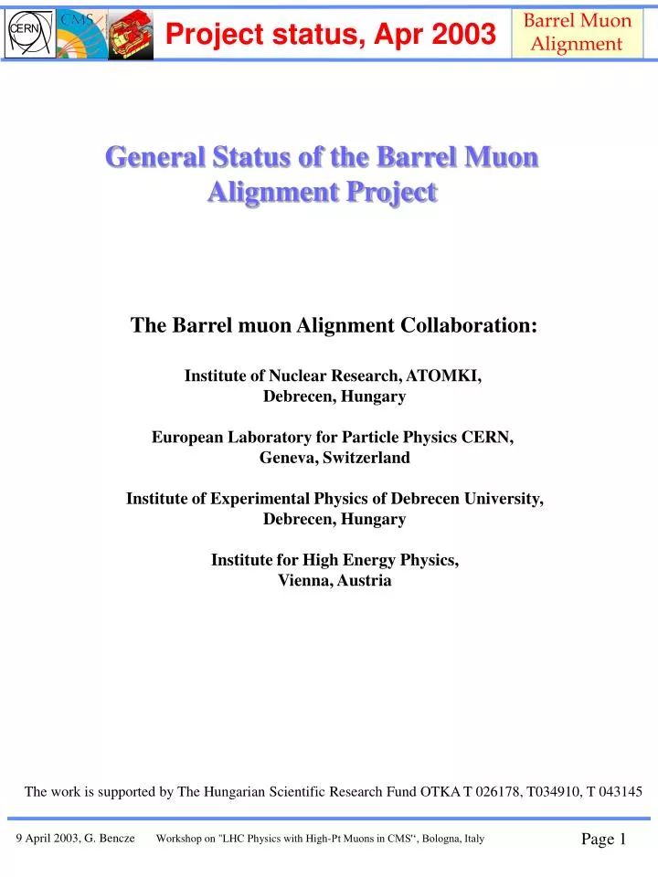 general status of the barrel muon alignment project