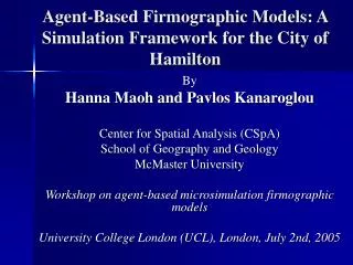 Agent-Based Firmographic Models: A Simulation Framework for the City of Hamilton