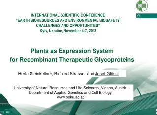 Plants as Expression System for Recombinant Therapeutic Glycoproteins