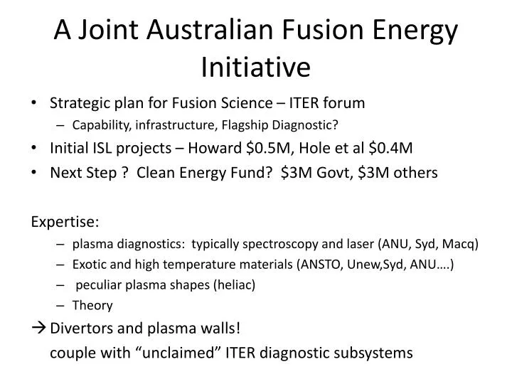 a joint australian fusion energy initiative