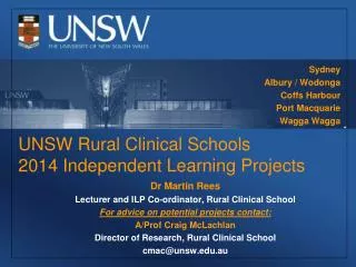 UNSW Rural Clinical Schools 2014 Independent Learning Projects