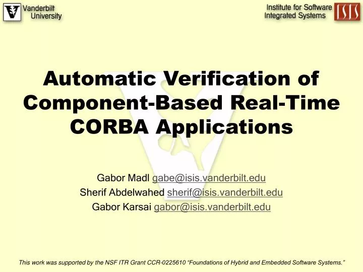 automatic verification of component based real time corba applications