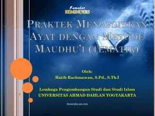 praktek menafsirkan ayat dengan metode maudhu i tematik