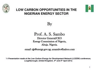 LOW CARBON OPPORTUNITIES IN THE NIGERIAN ENERGY SECTOR