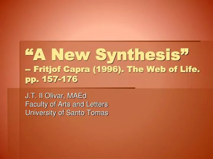 a new synthesis fritjof capra 1996 the web of life pp 157 176