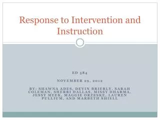 Response to Intervention and Instruction