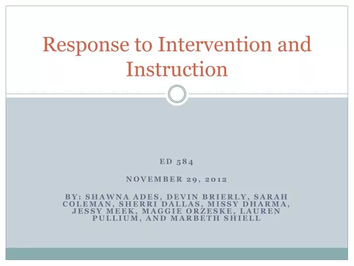 response to intervention and instruction