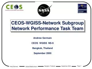 CEOS-WGISS-Network Subgroup Network Performance Task Team