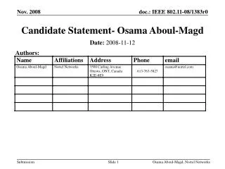 Candidate Statement- Osama Aboul-Magd