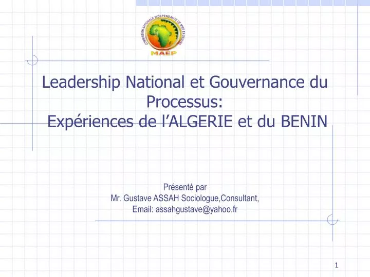 leadership national et gouvernance du processus exp riences de l algerie et du benin