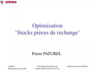 optimisation stocks pi ces de rechange