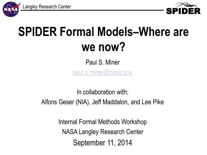 spider formal models where are we now