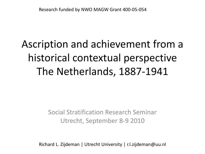 ascription and achievement from a historical contextual perspective the netherlands 1887 1941