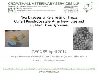 SWCA 8 th April 2014 Philip P Hammond BVetMed PGCert Avian Health ( hons ) MAHM MRCVS